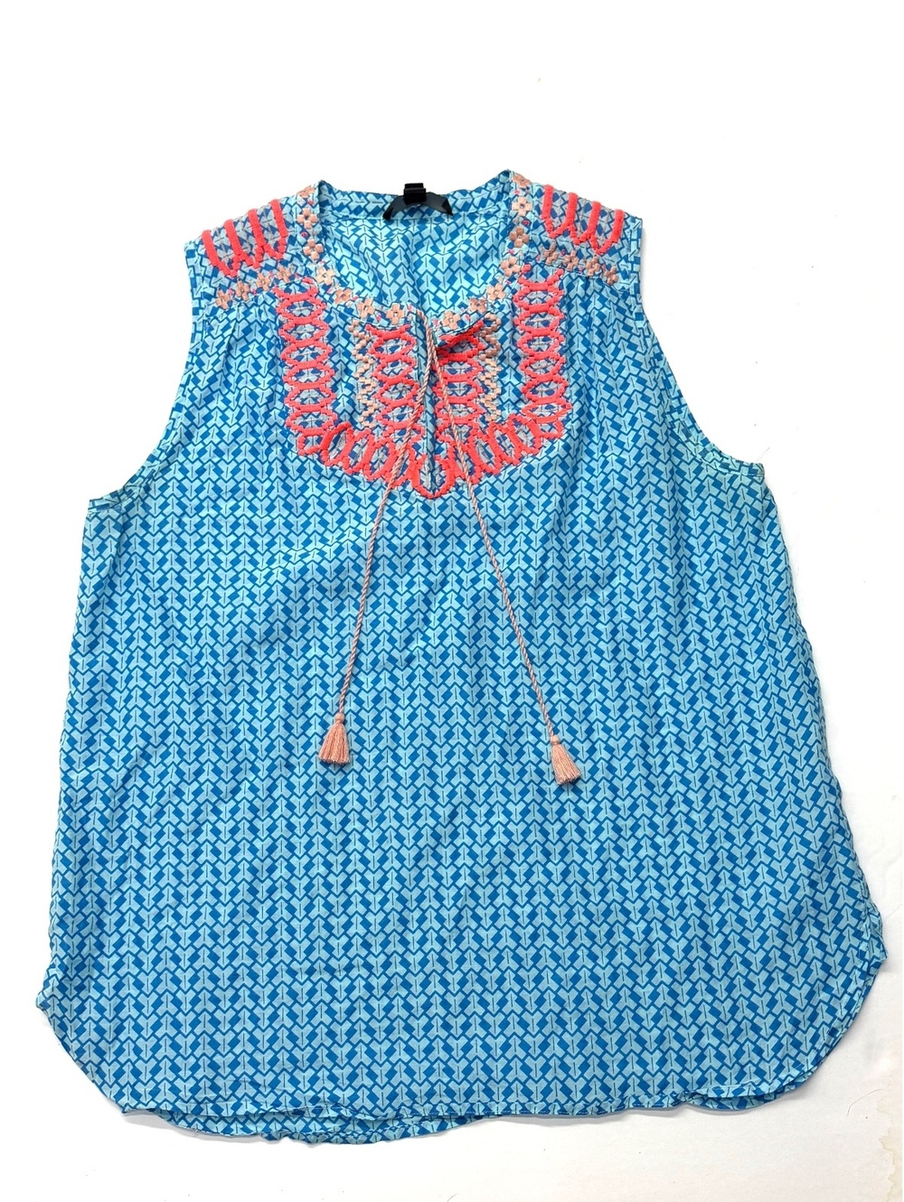 J.Crew Blue Sleeveless Embroidered Blouse Top Tank Size 6 Cotton Silk Blend
